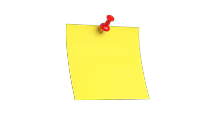 A bright yellow sticky note with a red pushpin on a transparent background for reminders and messages