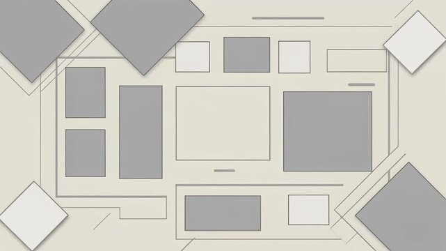 Abstract geometric shapes and lines form a structured, modern layout with subtle depth, creating a clean, minimalist background design for digital content.