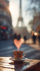 Heart Shaped Coffe Light In Romantic Paris City Street
