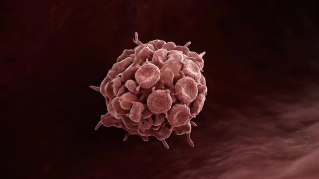 Detailed 3D medical visualization of blood clot formation thrombosis with red platelets thrombocytes aggregation clustering inside blood vessel showing coagulation hemostasis process in dark cinematic