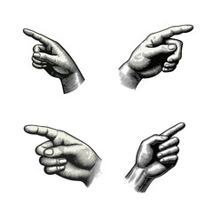 Engraved Hands Pointing with Index Finger - Vintage Direction Gesture Illustration Set © JimzStd