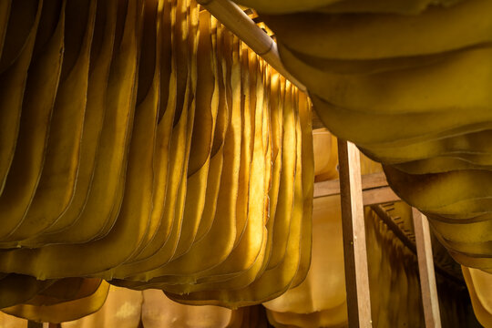 Close up of rubber sheet drying
