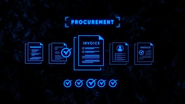 Procurement Workflow Icons with Textured Dark Background and Blue Glow business finance