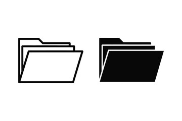 Stacked Folders Icon Duo: Line Art and Silhouette for Document Stacks