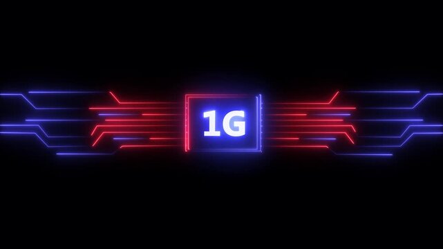 Neon Data 1G Technology Animation Glowing Circuit Network Processor Digital Connection Motion Graphic
