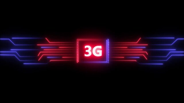 Neon Data 3G Technology Animation Glowing Circuit Network Processor Digital Connection Motion Graphic
