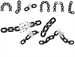 Fototapeta premium Broken chain with shatters as symbol of strength and freedom. Sketch of metal chains. Vector illustration isolated in white background