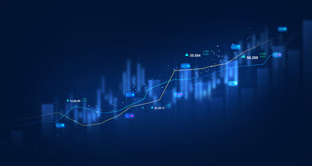 Business financial chart with moving up arrow graph.Financial data charts with glowing stock market graphs.Stock market investment data and analysis finance graph.	
