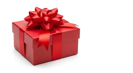 Fototapeta premium Beautifully wrapped red gift box with a large satin bow, perfect for celebrating special occasions.