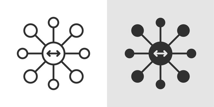Decentralized Icon representing blockchain networks, distributed systems, and peer-to-peer technology. Stroke, filled, and colored vector illustration.