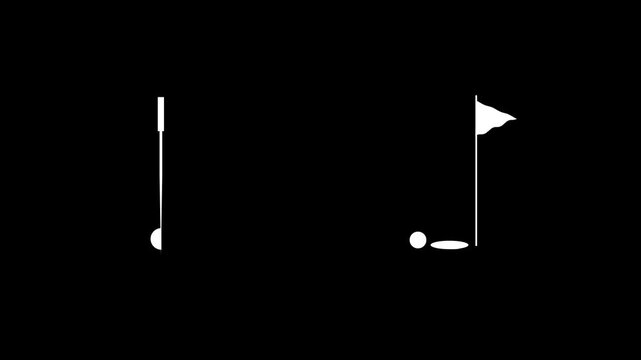 Minimal golf putter hits white ball into hole. Golf player hitting the ball, Golf ball going into the hole on the golf course.