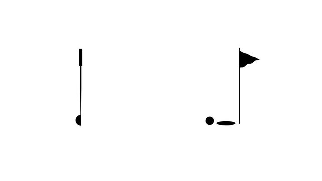 Minimal golf putter hits white ball into hole. Golf player hitting the ball, Golf ball going into the hole on the golf course.