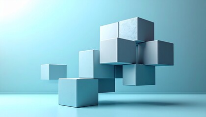 Geometric cubes float in modular background scene