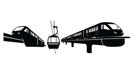 Silhouette of modern transportation systems, including trains and cable cars, for travel. © Efan