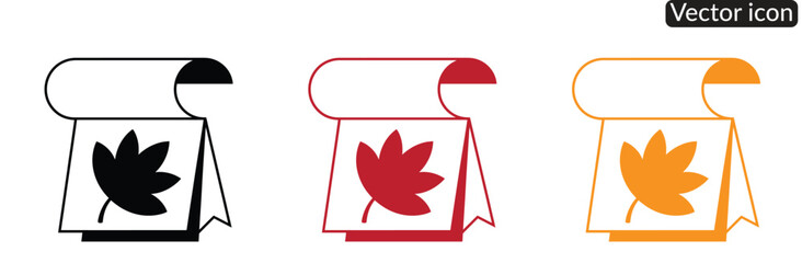 Fototapeta premium Vibrant maple leaf icons on scrolls for creative design projects and branding