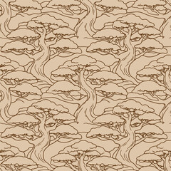 Fototapeta premium Seamless vector tree pattern background with decorative floral and leaf elements
