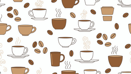 Coffee Cups and Coffee Beans Pattern.