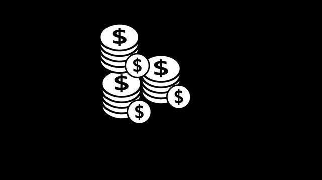 A monochrome dollar sign within a circle appears with a simple and smooth animation.Animation White Dollar Sign Inside a Target Reticule Icon on Black Background money finance.