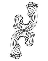 Swirl hand drawing baroque ornament isolated vector illustration