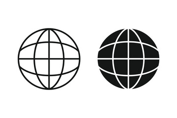 Obraz premium Globe Icons: Outline and Solid Black for World and Internet Concepts