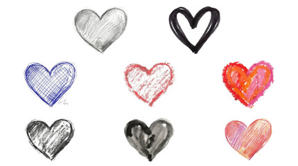 Fototapeta premium Colorful heart shapes in various styles, AI, PNG