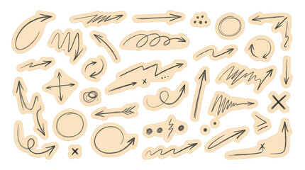 Obraz premium Sketch elements: curves, arrows, shapes for design, AI, PNG
