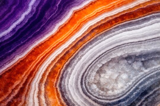 Polished Agate Stone Slice Banded Mineral Texture Close-Up Macro