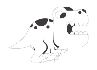 Funky groovy dinosaur angry biting 2D line character. T-rex prehistoric animal. Roaring dino with open mouth and tiny arms isolated vector ink outline personage. Monochromatic spot illustration © IMGvisualsCharacters