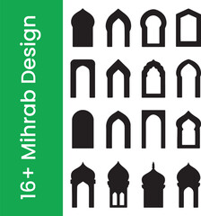 Obraz premium Islamic Mihrab Silhouette Vector Set – Mosque Arch Icons Collection