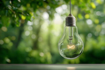 森の中に灯る電球が象徴するエコイメージ