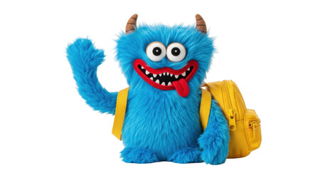 Fototapeta premium A cheerful blue monster character waving with a friendly smile