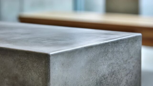 Modern concrete table with smooth surface and minimalist design, captured in natural daylight. Industrial style furniture piece perfect for contemporary interiors and trendy spaces
