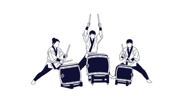 Dynamic Taiko Drummers Group Performing Traditional Japanese Festival Music Performance Vector
