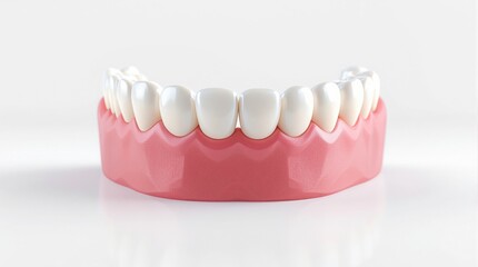 Obraz premium Realistic dentures on pink gums, dental care concept