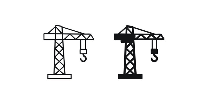 Construction Crane Industrial Vector Icon Set