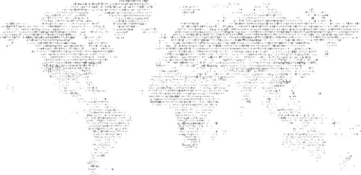 Map formed by black binary code characters on white background