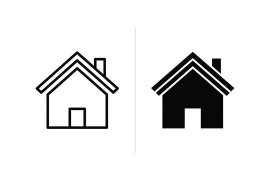 House icons with layered roofs, one in outline and one solid, for home or property concepts.