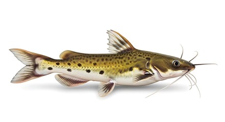 Brown spotted catfish isolated on white background with whisker like barbels