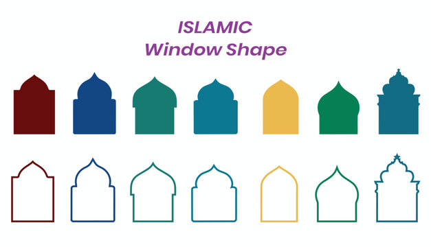 Collection of oriental style islamic vector shapes of a window or door arch mosque gate islamic arabesque pattern arab frame.