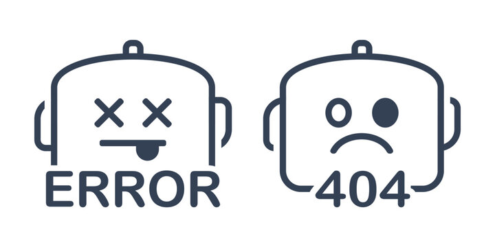 Broken Robot Symbol. Error 404 Page Icon. Page Not Found Sign. Vector Illustration