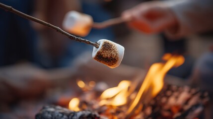 Roasting Marshmallows Over Campfire Flame