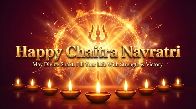 Happy chaitra navratri festival lights and decorations with diya lamps