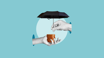 Financial Protection Concept with Umbrella Covering Money Stack in Hands, Insurance, Risk Management, Savings Security and Economic Safety Idea © Andrii