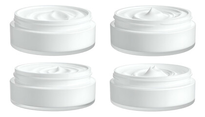 Four open white jars of creamy, thick substance, arranged in a two-by-two grid
