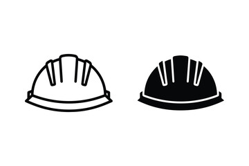 Fototapeta premium Hard Hat Icon Set - Safety Helmet Outline and Solid Black