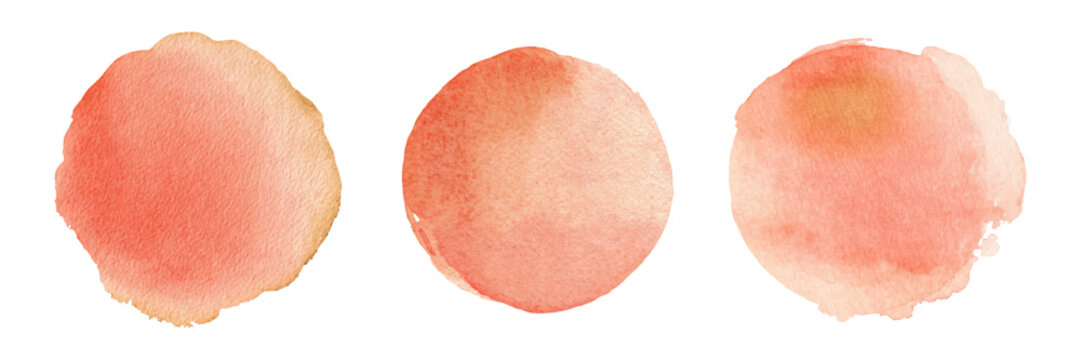 Soft pastel watercolor textures in peach, coral, and pink tones with flowing brush effects, gentle splashes, and dreamy gradient circles for creative water-based art compositions.