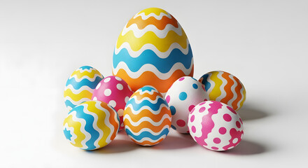 Colorful easter eggs with zig zag and polka dot patterns