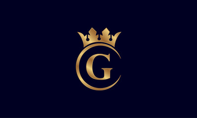 Luxury Golden Letter G Logo with Royal Crown and Circular Frame on Dark Background
