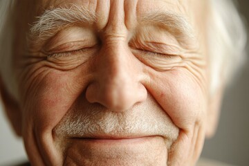 selective focus elderly man showing peaceful contentment with closed eyes