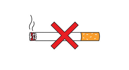 Obraz premium No smoking symbol red cross over cigarette with smoke anti smoking concept health warning sign